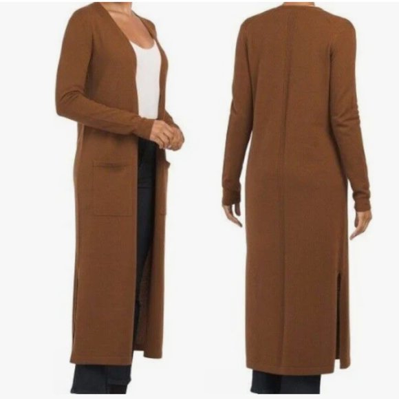 Theory Torina Long Cashmere Open Duster Cardigan Sweater in Syrup Brown NWT $535